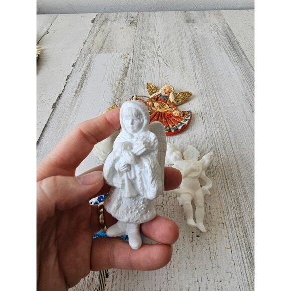 Angel Cherub ornament set vintage glitter sparkle Xmas tree ornaments - Picture 2 of 9